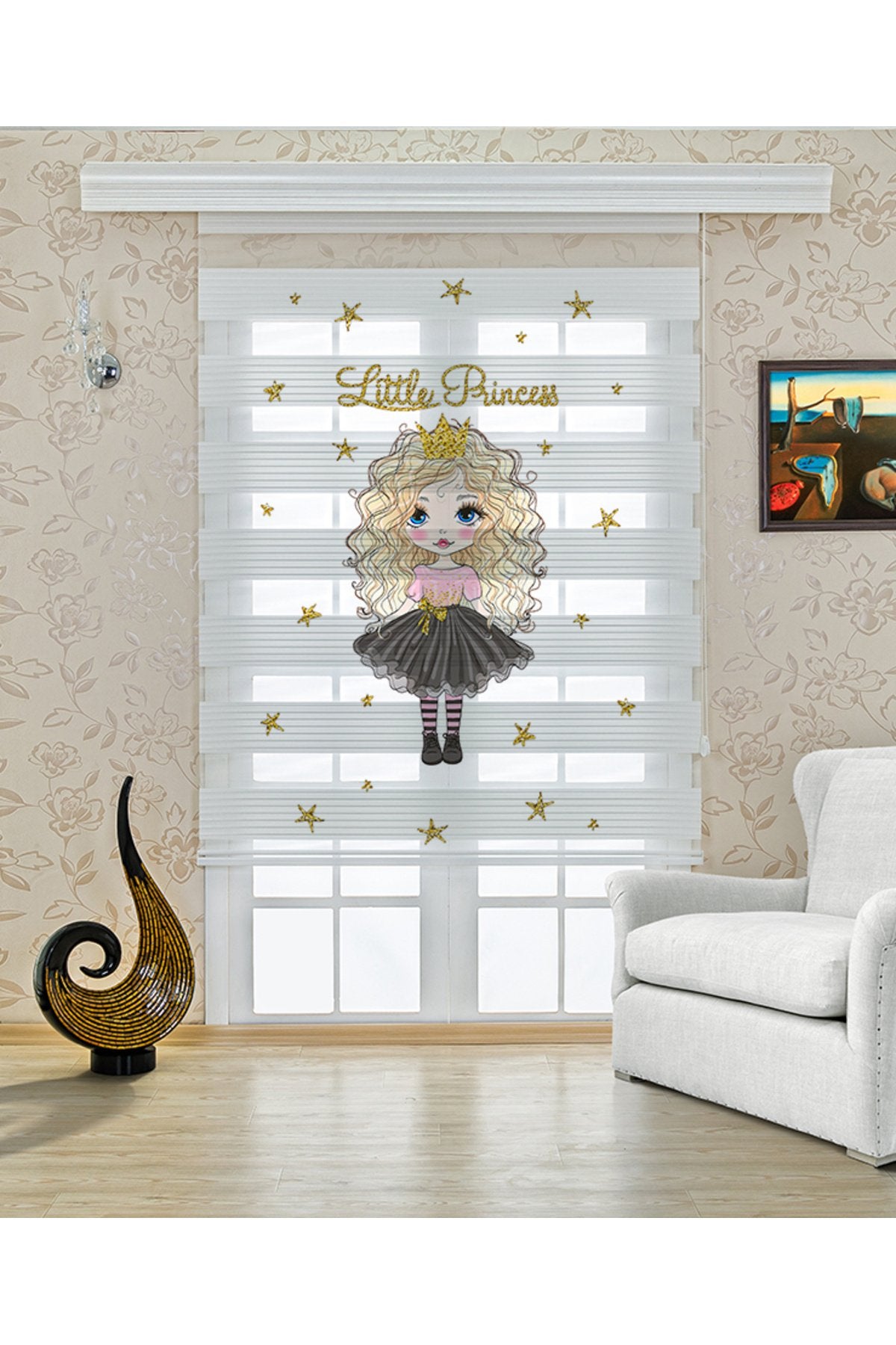 Çocuk odası - Little Princess Yazılı Kız Figürlü Zebra Perde - YZN-568